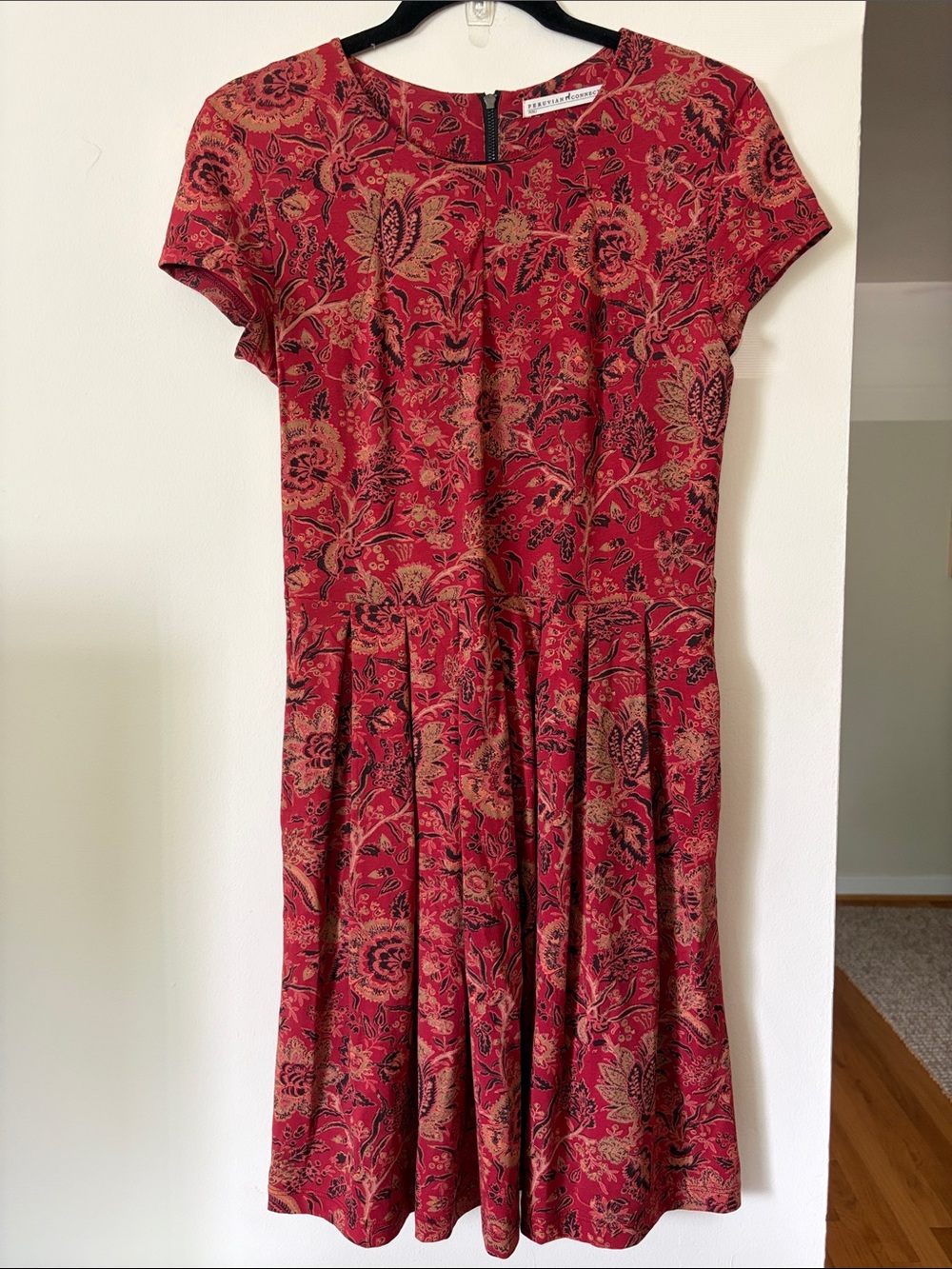 Peruvian Connection Red Paisley Cap-Sleeve Fit & Flare Midi Dress